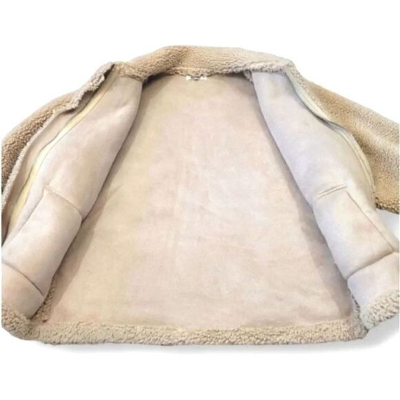 Missguided Borg Aviator Oversized Coat Jacket in Cream Faux Sherpa Size 12 - Picture 11 of 16